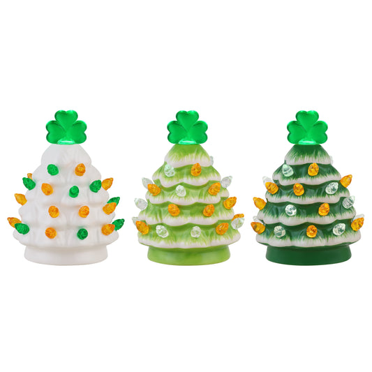 Mr. Lucky Set of 3 Ceramic 4.1" Shamrock Trees - Mr. Christmas