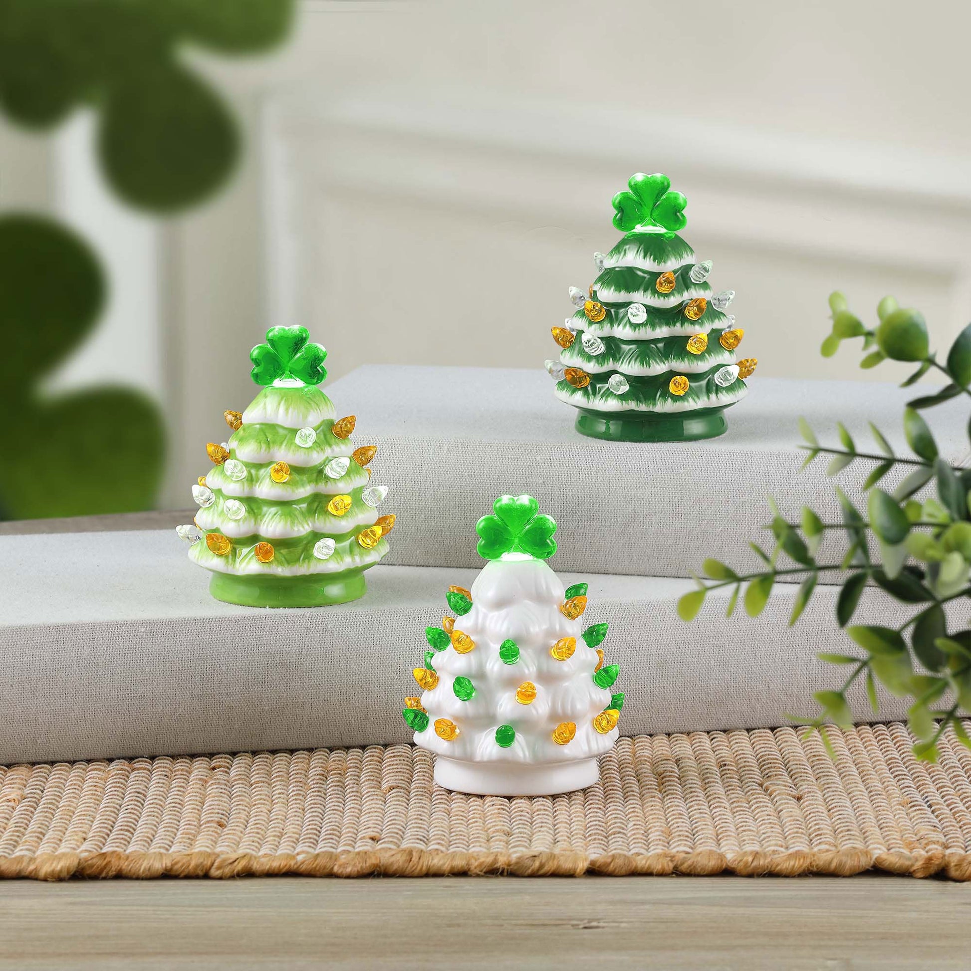 Mr. Lucky Set of 3 Ceramic 4.1" Shamrock Trees - Mr. Christmas