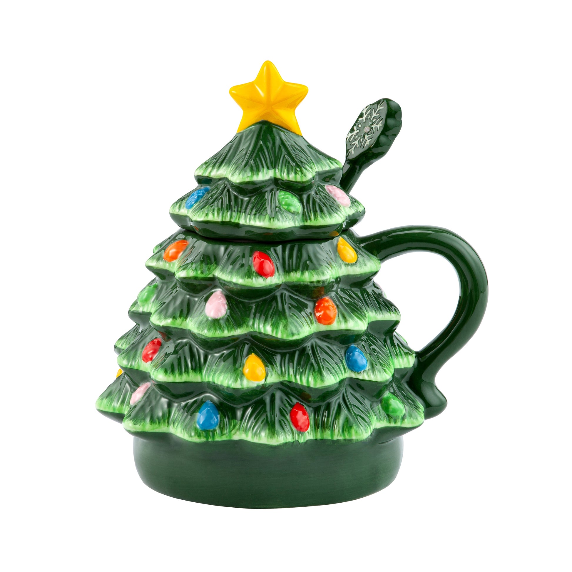 Nostalgic Ceramic Tree Lidded Mug with Spoon - Green - Mr. Christmas