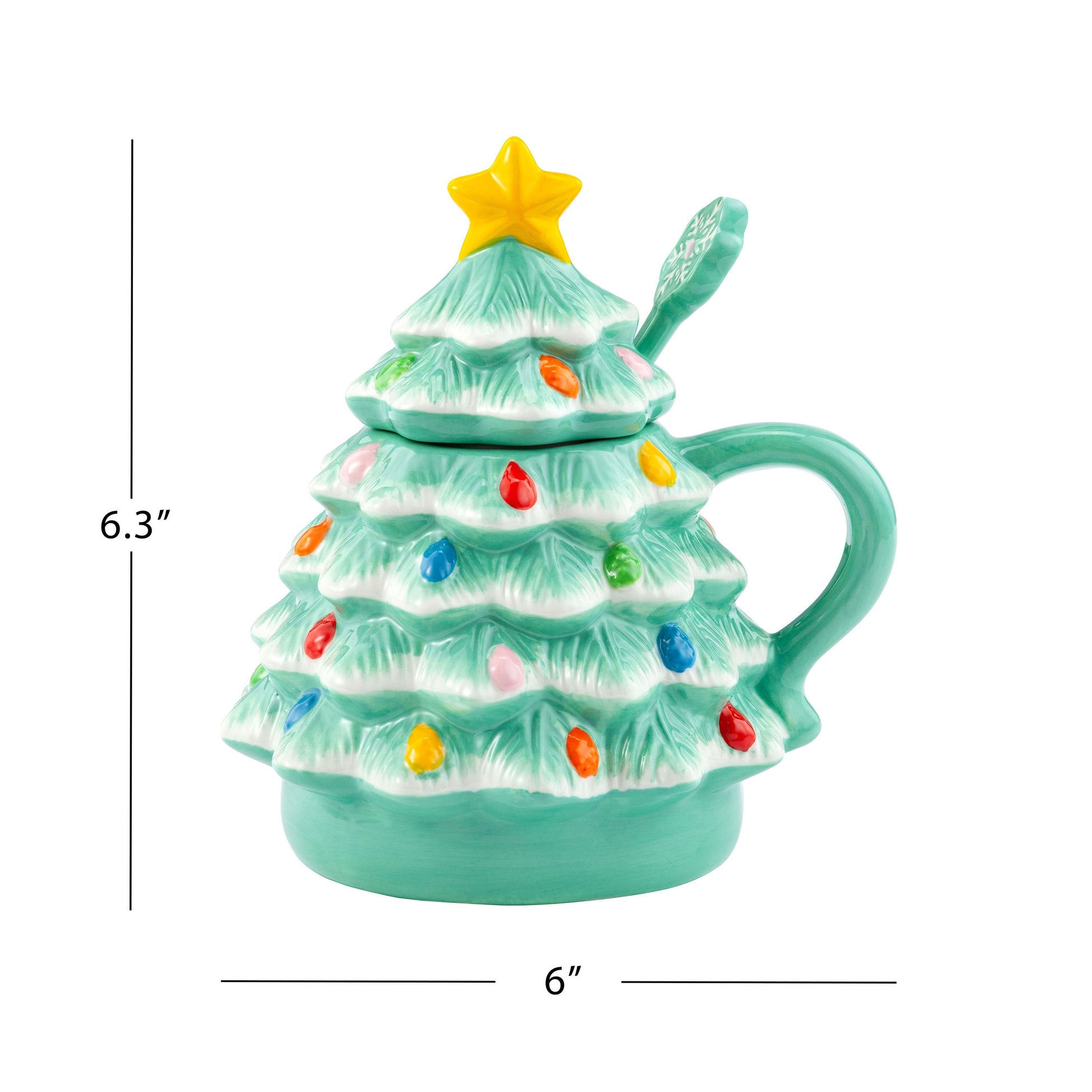 Nostalgic Ceramic Tree Lidded Mug with Spoon - Seafoam - Mr. Christmas