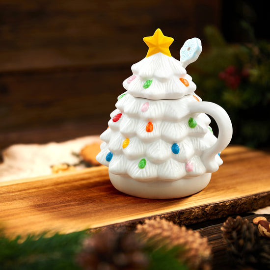 Nostalgic Ceramic Tree Lidded Mug with Spoon - White - Mr. Christmas