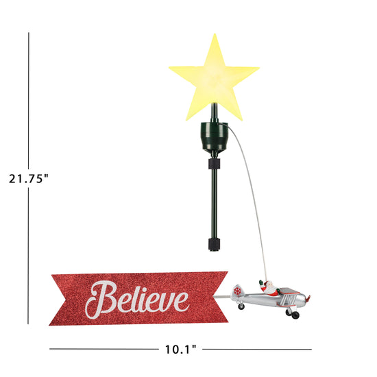 Animated Biplane Tree Topper with Banner - White Santa
