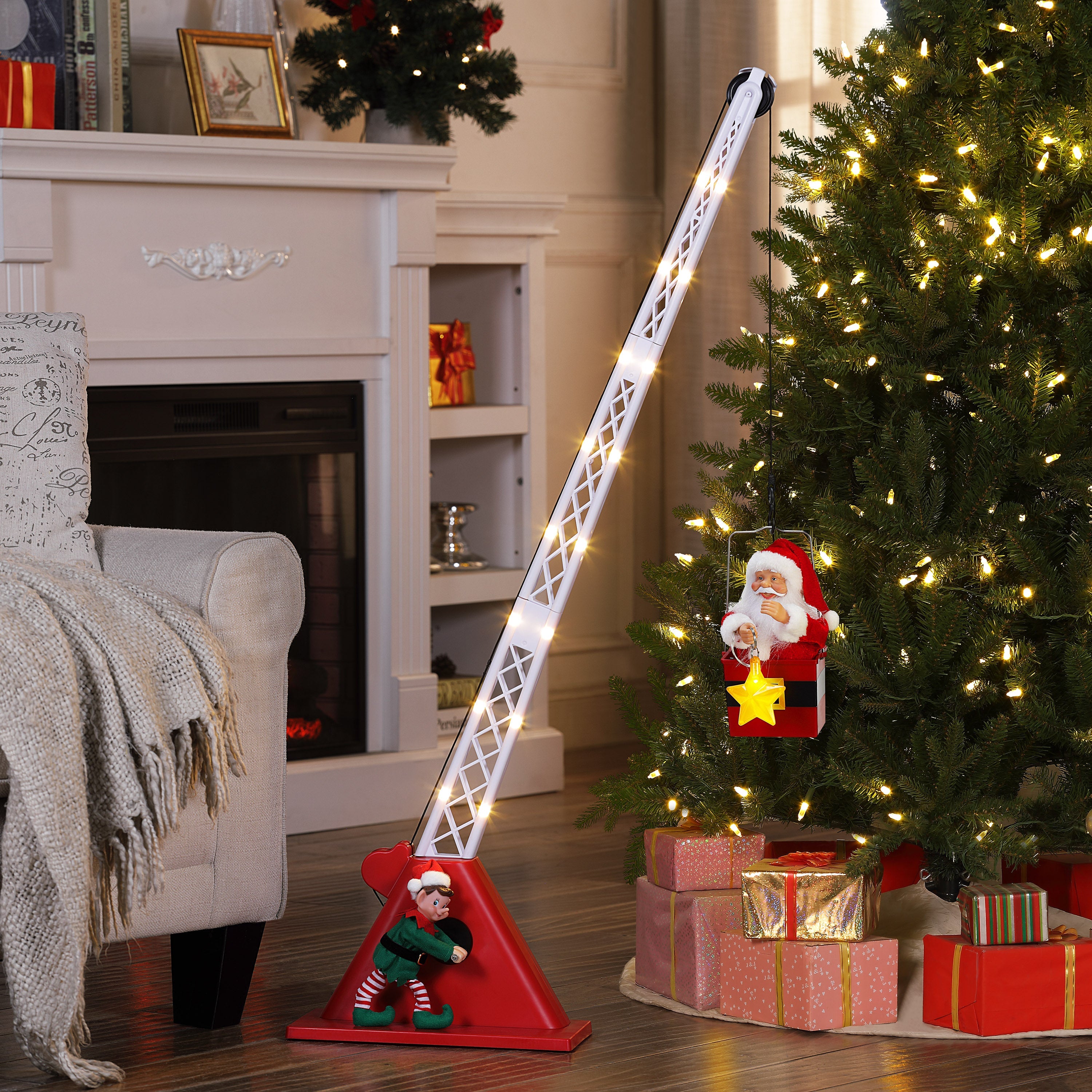 44" Animated Christmas Crane - White Santa