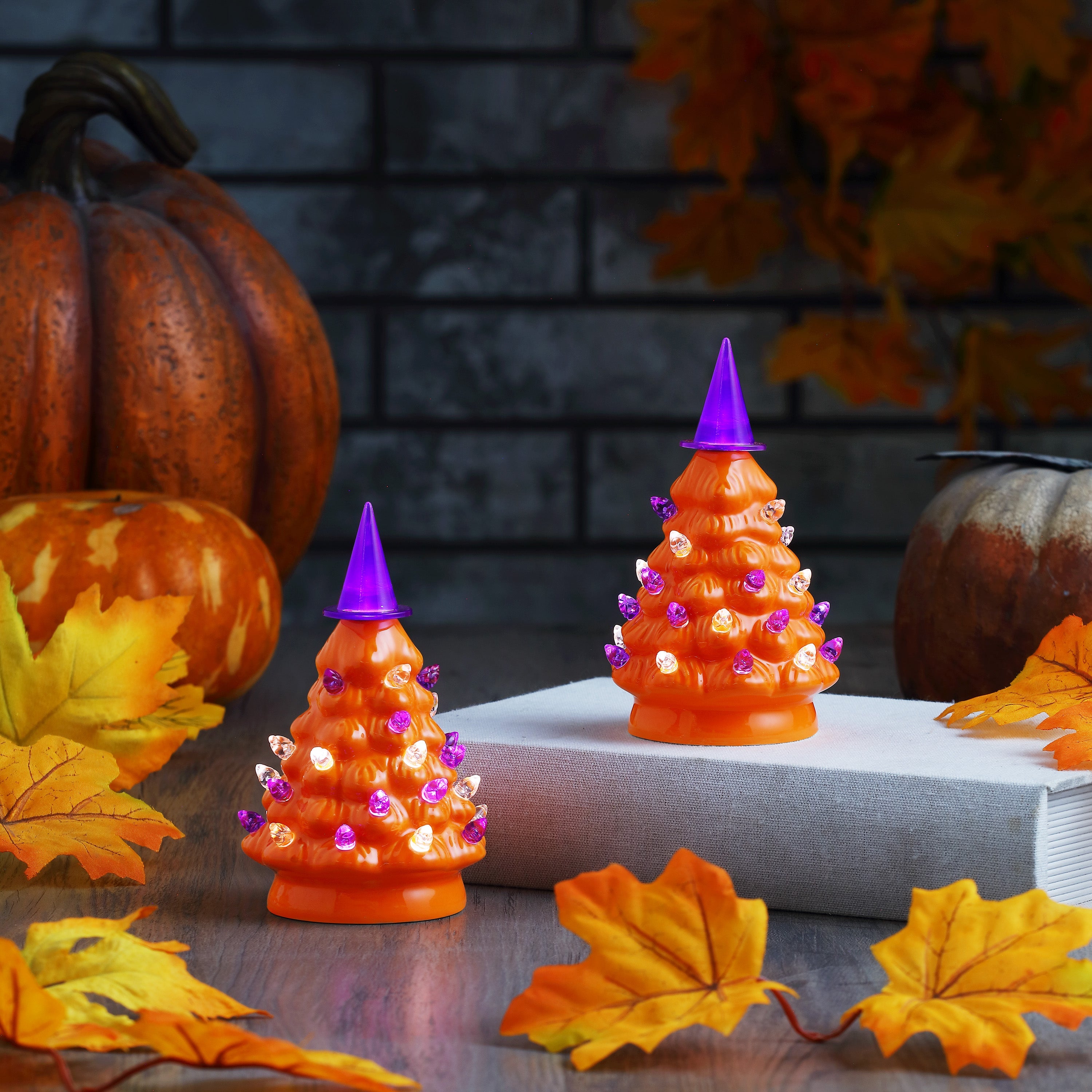 Set of 2 5.4" Halloween Trees - Orange - Mr. Christmas