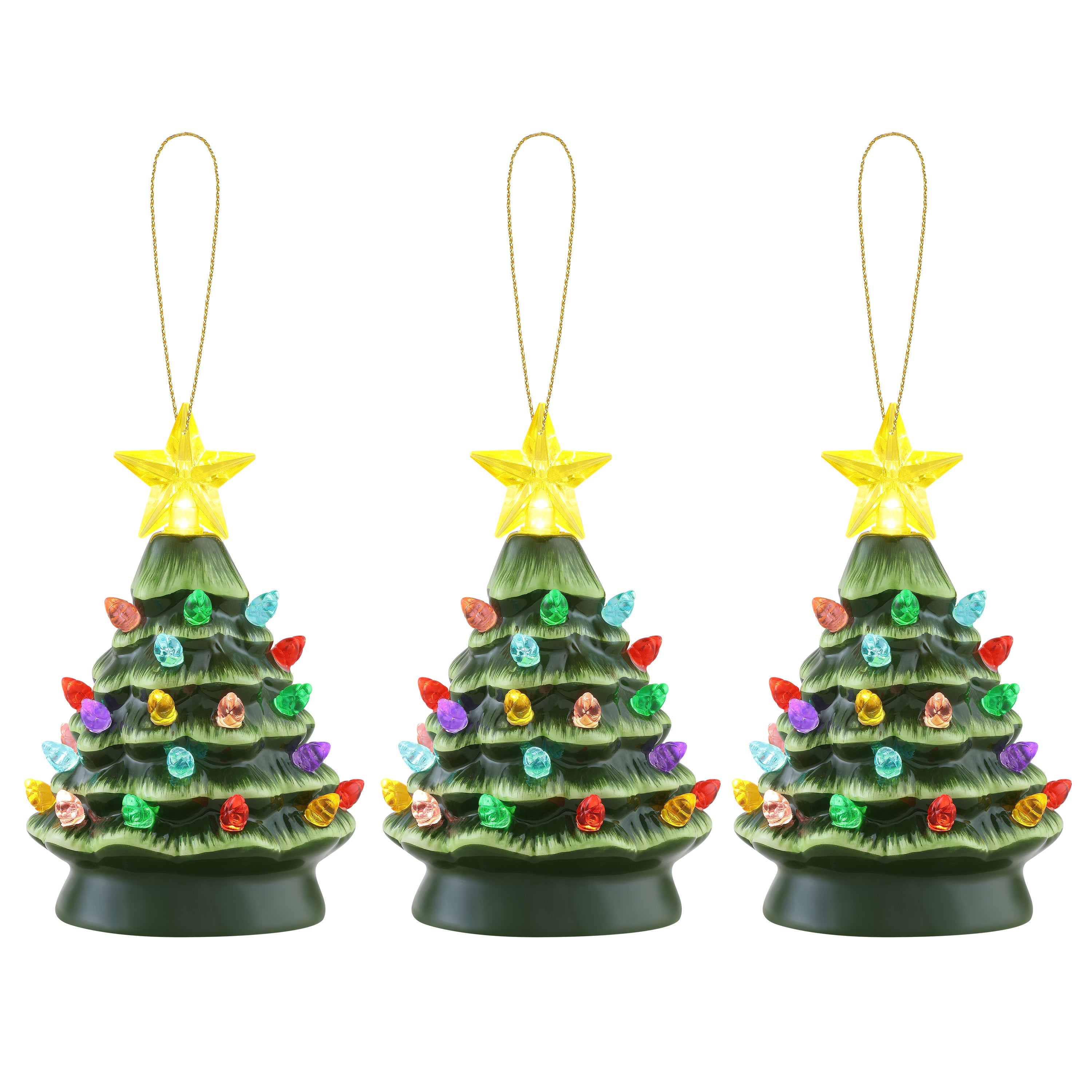 Set of 3 Nostalgic Ceramic Tree Ornaments - Green - Mr. Christmas
