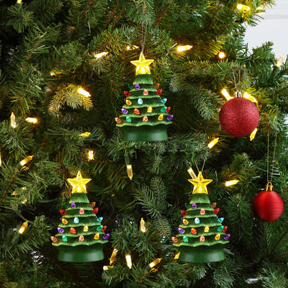 Set of 3 Nostalgic Ceramic Tree Ornaments - Green - Mr. Christmas