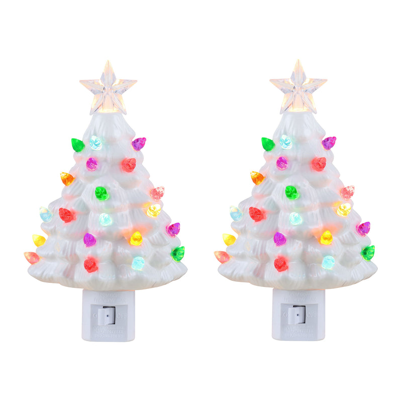 White Nostalgic Tree Nightlights - Set of 2 - Mr. Christmas